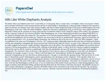 Essay on Hills Like White Elephants Analysis