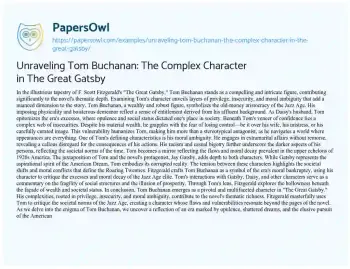 Essay on Unraveling Tom Buchanan: the Complex Character in the Great Gatsby