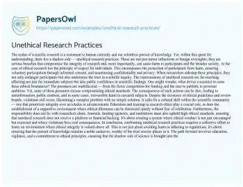 Essay on Unethical Research Practices