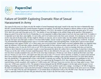 Essay on Failure of SHARP: Exploring Dramatic Rise of Sexual Harassment in Army