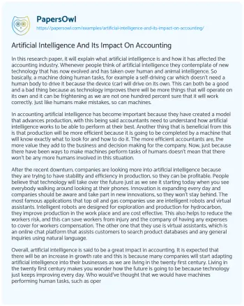 Essay on The Impact of Artificial Intelligence on the Accounting Industry