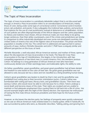 Essay on The Topic of Mass Incarceration