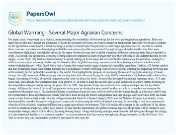 Essay on Global Warming – Several Major Agrarian Concerns