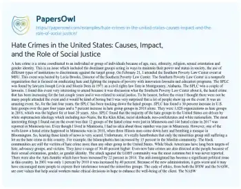 Essay on Hate Crimes in the United States: Causes, Impact, and the Role of Social Justice