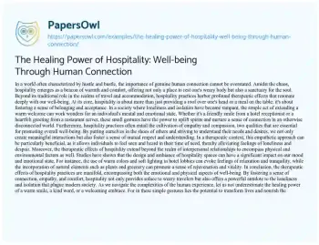 Essay on The Healing Power of Hospitality: Well-being through Human Connection