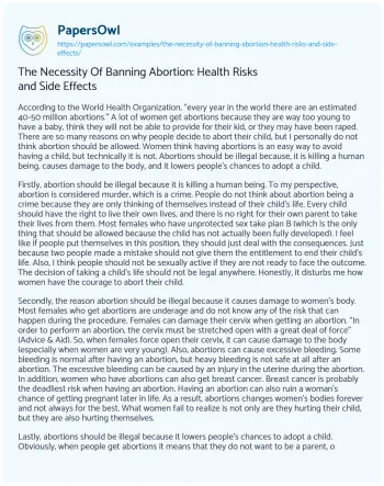 Essay on The Necessity of Banning Abortion: Health Risks and Side Effects