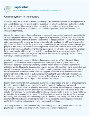 Essay on Unemployment in the Country