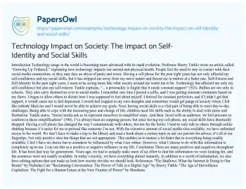 Essay on Technology Impact on Society: the Impact on Self-Identity and Social Skills