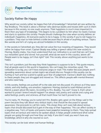 Essay on Society Rather be Happy