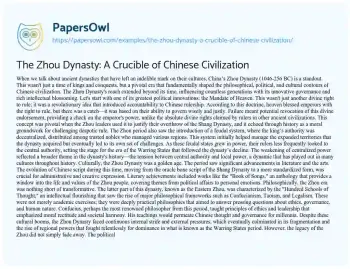 Essay on The Zhou Dynasty: a Crucible of Chinese Civilization