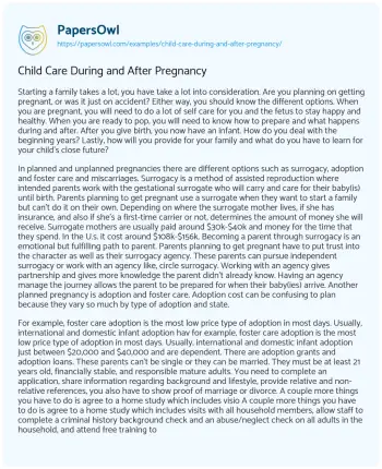 Essay on Child Care during and after Pregnancy