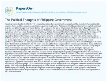 Essay on The Political Thoughts of Philippine Government