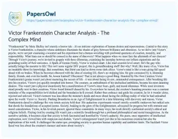 Essay on Victor Frankenstein: a Character Analysis