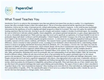 Essay on What Travel Teaches you