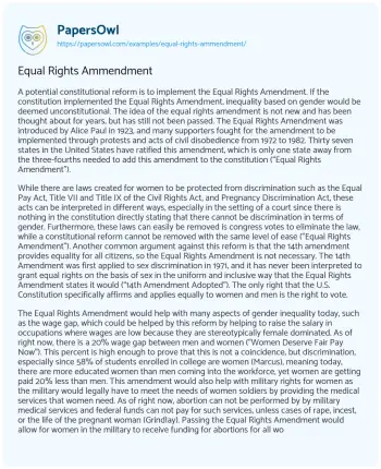 Essay on Equal Rights Ammendment