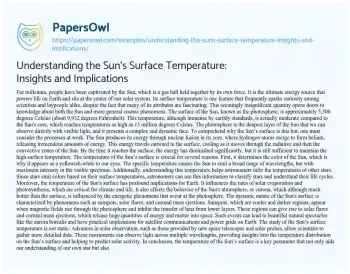 Essay on Understanding the Sun’s Surface Temperature: Insights and Implications