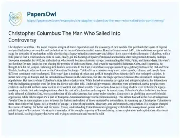 Essay on Christopher Columbus: the Man who Sailed into Controversy