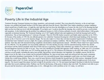 Essay on Poverty Life in the Industrial Age