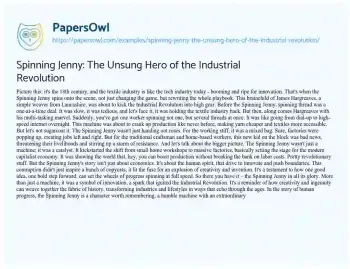 Essay on Spinning Jenny: the Unsung Hero of the Industrial Revolution