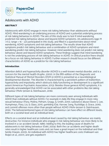 Essay on Adolescents with ADHD