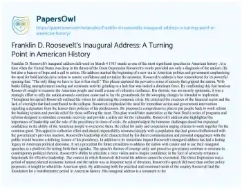 Essay on Franklin D. Roosevelt’s Inaugural Address: a Turning Point in American History