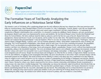 Essay on The Formative Years of Ted Bundy: Analyzing the Early Influences on a Notorious Serial Killer