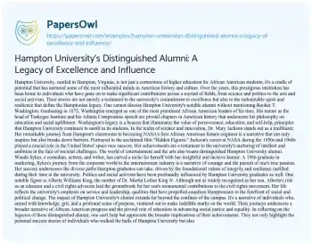 Essay on Hampton University’s Distinguished Alumni: a Legacy of Excellence and Influence