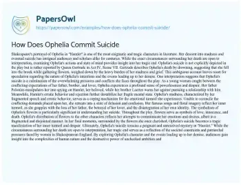 Essay on How does Ophelia Commit Suicide