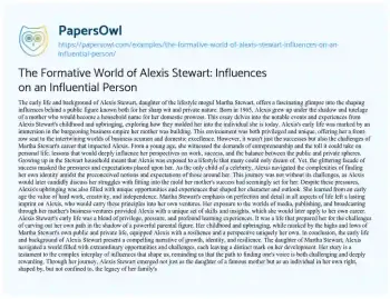 Essay on The Formative World of Alexis Stewart: Influences on an Influential Person