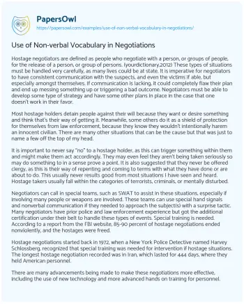 Essay on Use of Non-verbal Vocabulary in Negotiations