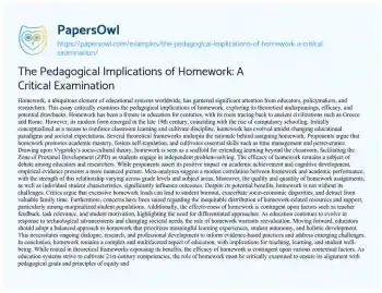 Essay on The Pedagogical Implications of Homework: a Critical Examination