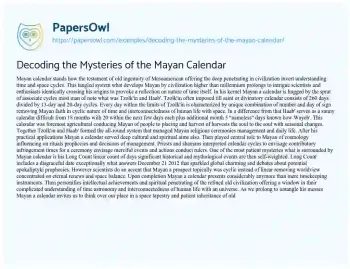 Essay on Decoding the Mysteries of the Mayan Calendar