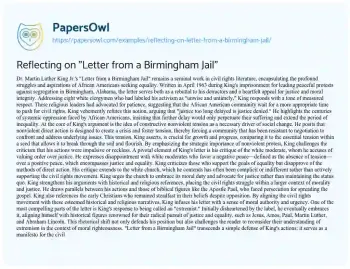 Essay on Reflecting on “Letter from a Birmingham Jail”