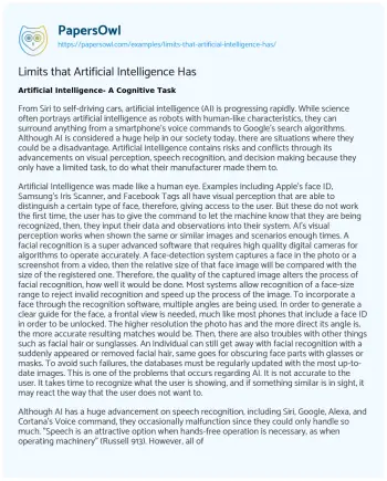 Essay on Limits that Artificial Intelligence has