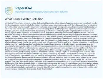 Essay on What Causes Water Pollution