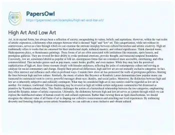 Essay on High Art and Low Art