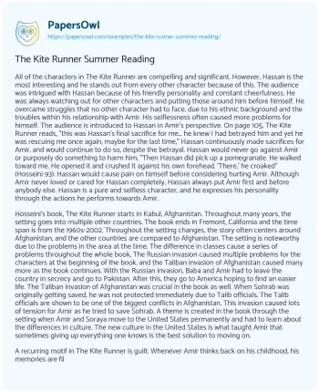 Essay on The Kite Runner Summer Reading