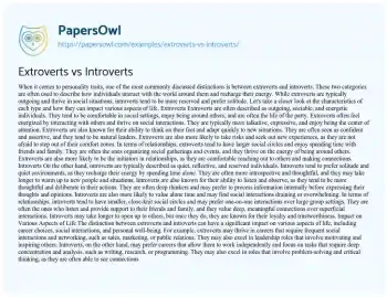 Essay on Extroverts Vs Introverts