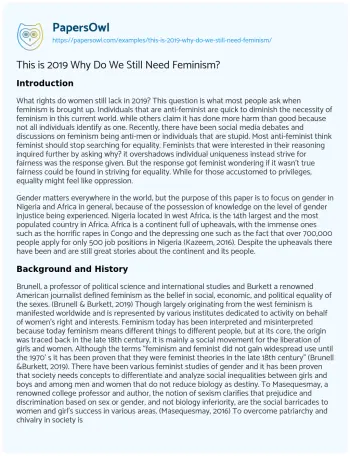 Essay on This is 2019 why do we Still Need Feminism?