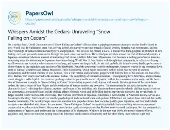 Essay on Whispers Amidst the Cedars: Unraveling “Snow Falling on Cedars”