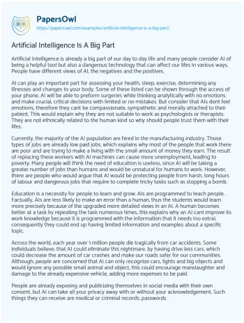 Essay on Artificial Intelligence is a Big Part