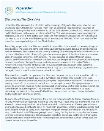 Essay on Discovering the Zika Virus