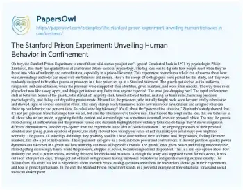 Essay on The Stanford Prison Experiment: Unveiling Human Behavior in Confinement