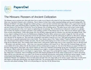 Essay on The Minoans: Pioneers of Ancient Civilization