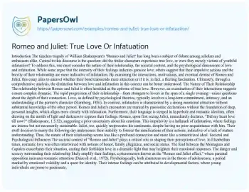 Essay on Romeo and Juliet: True Love or Infatuation