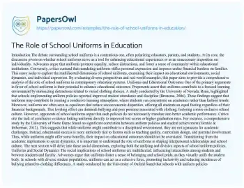 Essay on The Role of School Uniforms in Education