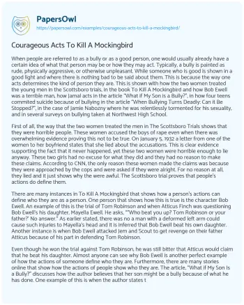 Essay on Courageous Acts to Kill a Mockingbird