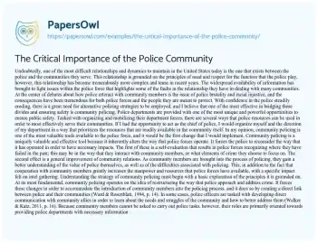 Essay on The Critical Importance of the Police Community