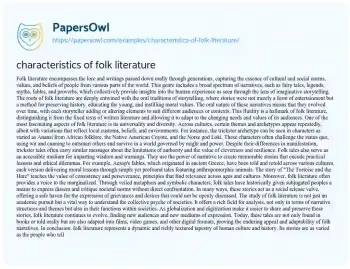 Essay on Characteristics of Folk Literature