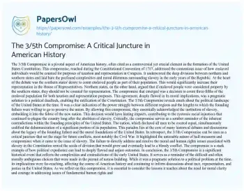 Essay on The 3/5th Compromise: a Critical Juncture in American History